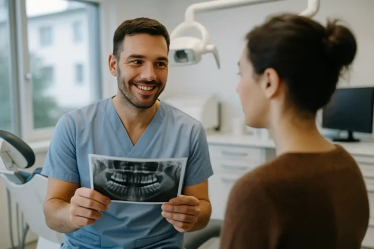 Dentiste accueillant un patient pour une urgence dentaire à Nyon dans un cabinet moderne et rassurant.